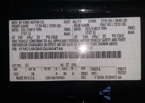 2016 Ford Escape Se z USA, uszkodzony, nr VIN 1FMCU9G9XGUA04744